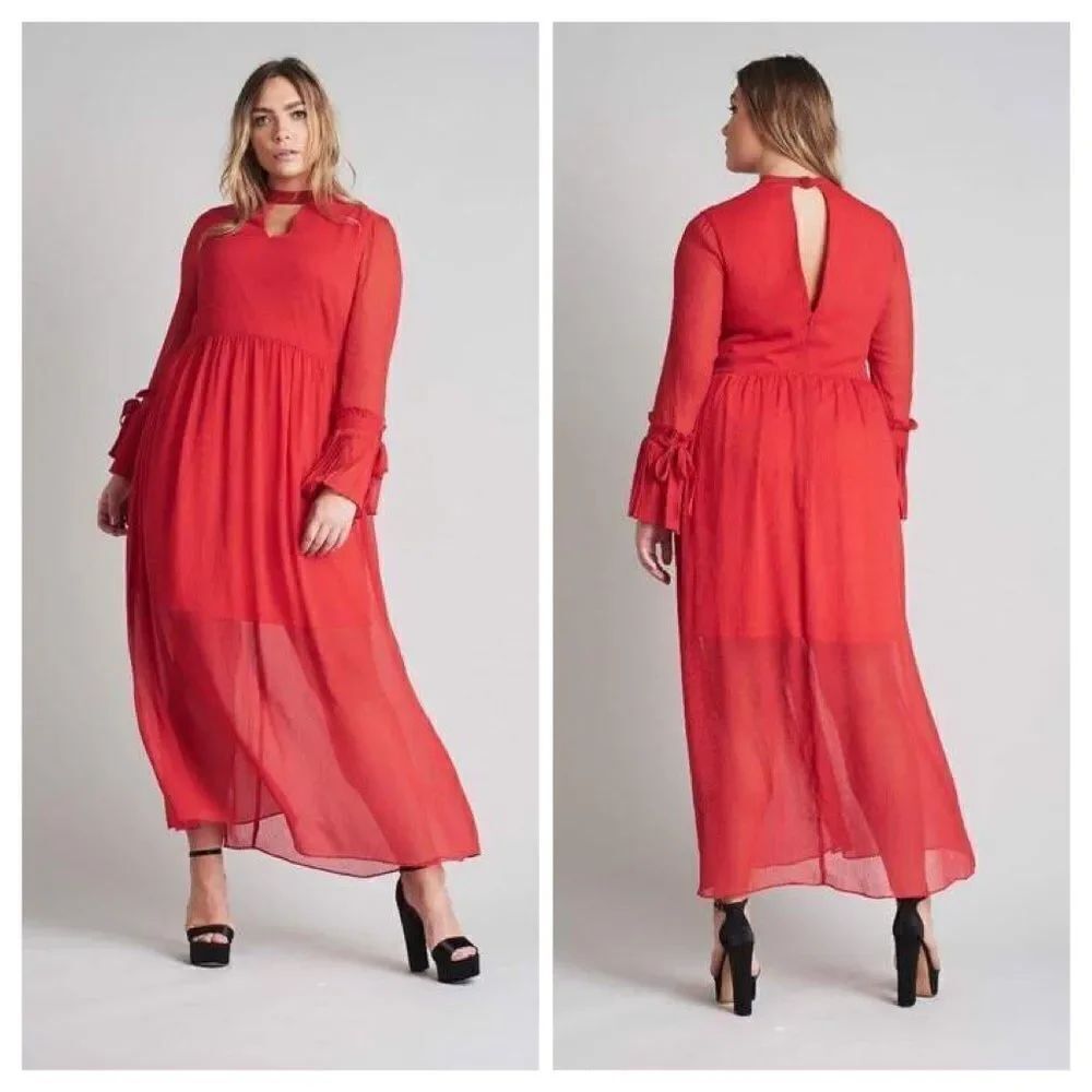 Lost Ink Red Longsleeve Midi Dress Sz2X